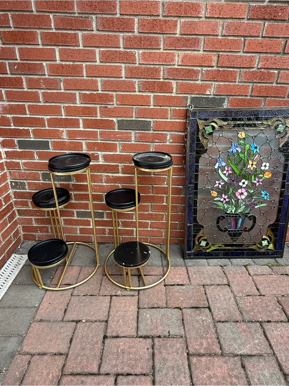 Set of? Gold and Black Multi-Tier Plant Stands 3 feet tall